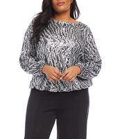 Karen Kane Plus Size Stretch Sequin Zebra Boat Neck Long Sleeve Top