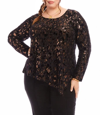 Karen Kane Plus Size Stretch Velvet Burnout Asymmetrical Hemline Top