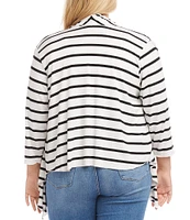 Karen Kane Plus Size Stripe Print Shawl Collar 3/4 Sleeve Asymmetrical Hem Open-Front Cardigan