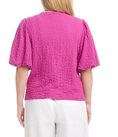 Karen Kane Plus Size Textured Knit Crew Neck Short Puff Sleeve Top