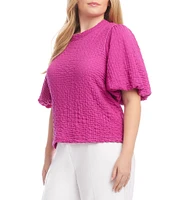 Karen Kane Plus Size Textured Knit Crew Neck Short Puff Sleeve Top