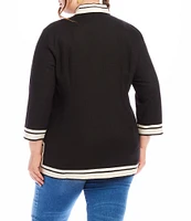 Karen Kane Plus Size The St. Tropez Mandarin Split V-Neck 3/4 Sleeve Contrast Trim Tunic