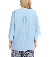 Karen Kane Plus Size V-Neck 3/4 Flutter Sleeve Asymmetric Crossover Hem Top