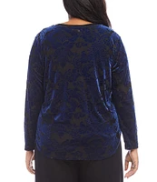 Karen Kane Plus Size Velvet Burnout Boat Neck Long Sleeve Shirttail Hem Top