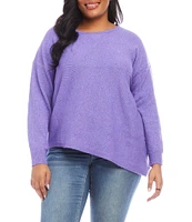 Karen Kane Plus Size Wool Blend Crew Neckline Long Sleeve Asymmetrical Hemline Sweater