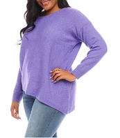 Karen Kane Plus Size Wool Blend Crew Neckline Long Sleeve Asymmetrical Hemline Sweater