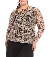 Karen Kane Plus Size Zebra Mesh Crew Neck Long Sleeve Top