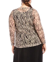 Karen Kane Plus Size Zebra Mesh Crew Neck Long Sleeve Top