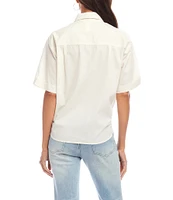 Karen Kane Point Collar Short Sleeve Tie Front Top