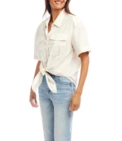 Karen Kane Point Collar Short Sleeve Tie Front Top