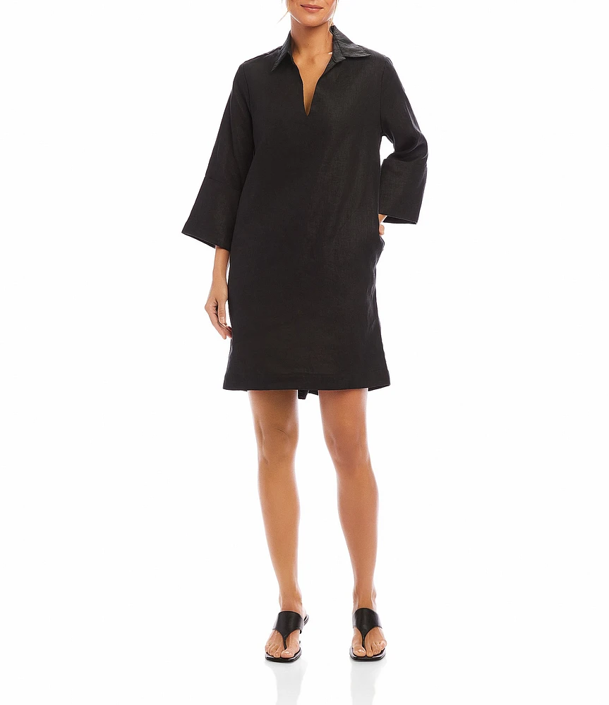 Karen Kane Point Collar Wide Cuffed Sleeve Shift Dress
