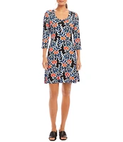 Karen Kane Poppy Print Scoop Neck 3/4 Sleeve A-Line Dress
