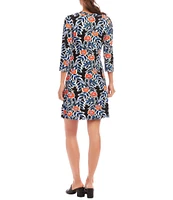Karen Kane Poppy Print Scoop Neck 3/4 Sleeve A-Line Dress