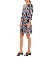 Karen Kane Poppy Print Scoop Neck 3/4 Sleeve A-Line Dress