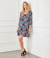 Karen Kane Poppy Print Scoop Neck 3/4 Sleeve A-Line Dress