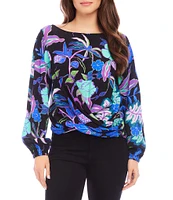 Karen Kane Printed Boat Neck Long Sleeve Drape Top