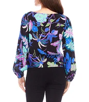 Karen Kane Printed Boat Neck Long Sleeve Drape Top