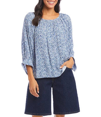 Karen Kane Printed Crew Neck 3/4 Sleeve Top