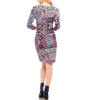 Karen Kane Printed Crew Neck Long Sleeve Sheath Dress