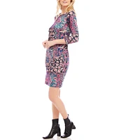 Karen Kane Printed Crew Neck Long Sleeve Sheath Dress