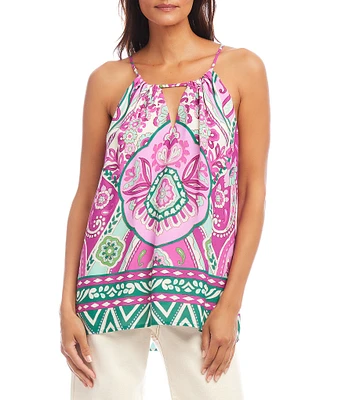 Karen Kane Printed Keyhole Neck Sleeveless Tank Top