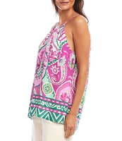 Karen Kane Printed Keyhole Neck Sleeveless Tank Top