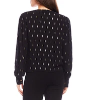 Karen Kane Printed Scoop Neck Long Sleeve Front Drape Top