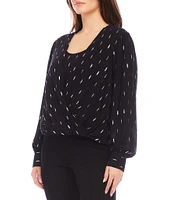 Karen Kane Printed Scoop Neck Long Sleeve Front Drape Top