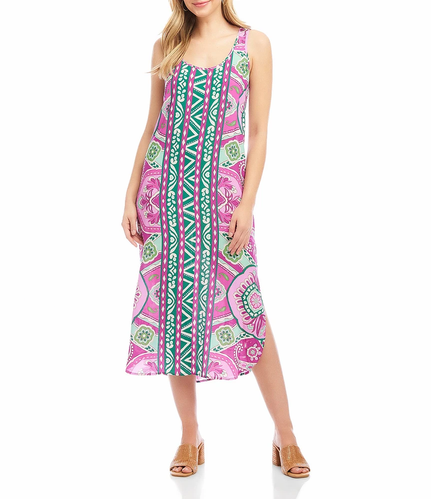 Karen Kane Printed Scoop Neck Sleeveless Side Slit Midi Tank Dress
