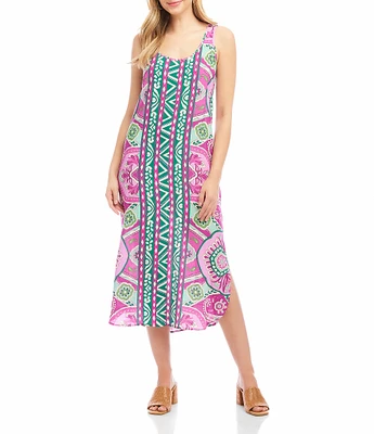Karen Kane Printed Scoop Neck Sleeveless Side Slit Midi Tank Dress