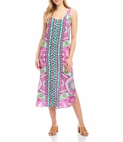 Karen Kane Printed Scoop Neck Sleeveless Side Slit Midi Tank Dress