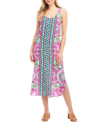 Karen Kane Printed Scoop Neck Sleeveless Side Slit Midi Tank Dress