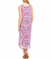 Karen Kane Printed Scoop Neck Sleeveless Side Slit Midi Tank Dress