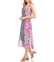 Karen Kane Printed Scoop Neck Sleeveless Side Slit Midi Tank Dress