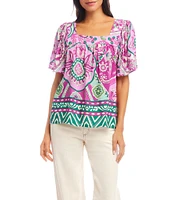 Karen Kane Printed Square Neck Short Sleeve Top