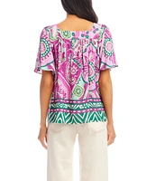 Karen Kane Printed Square Neck Short Sleeve Top
