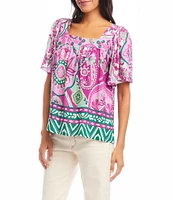 Karen Kane Printed Square Neck Short Sleeve Top