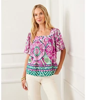 Karen Kane Printed Square Neck Short Sleeve Top