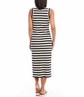 Karen Kane Rib Knit Stripe Print Scoop Neck Sleeveless Shift Midi Dress