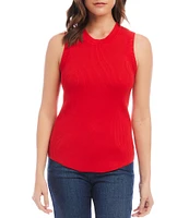 Karen Kane Ribbed Knit Crew Neck Sleeveless Sweater Top