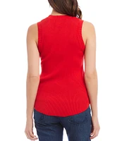 Karen Kane Ribbed Knit Crew Neck Sleeveless Sweater Top