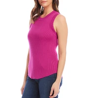 Karen Kane Ribbed Knit Crew Neck Sleeveless Sweater Top