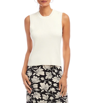 Karen Kane Ribbed Knit Crew Neck Sleeveless Tank