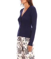 Karen Kane Ribbed V-Neck Long Sleeve Cardigan Sweater