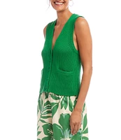 Karen Kane Ribbed V-Neck Sleeveless Button Front Vest