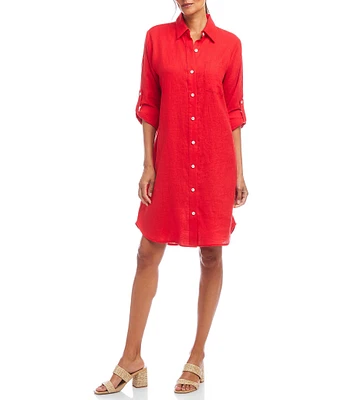Karen Kane Roll Tab Linen Shirtdress