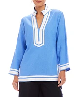Karen Kane Saint Tropez V-Neck Mandarin Collar Long Sleeve Tunic