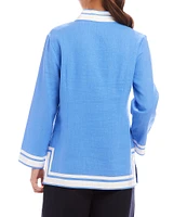 Karen Kane Saint Tropez V-Neck Mandarin Collar Long Sleeve Tunic