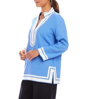 Karen Kane Saint Tropez V-Neck Mandarin Collar Long Sleeve Tunic