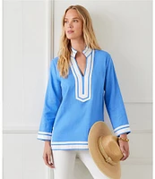 Karen Kane Saint Tropez V-Neck Mandarin Collar Long Sleeve Tunic